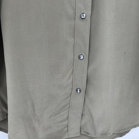 ALL SAINTS 100% Silk Army Green Pearl Snap Button Up Lightweight Blouse Size 0 - Picture 5 of 6